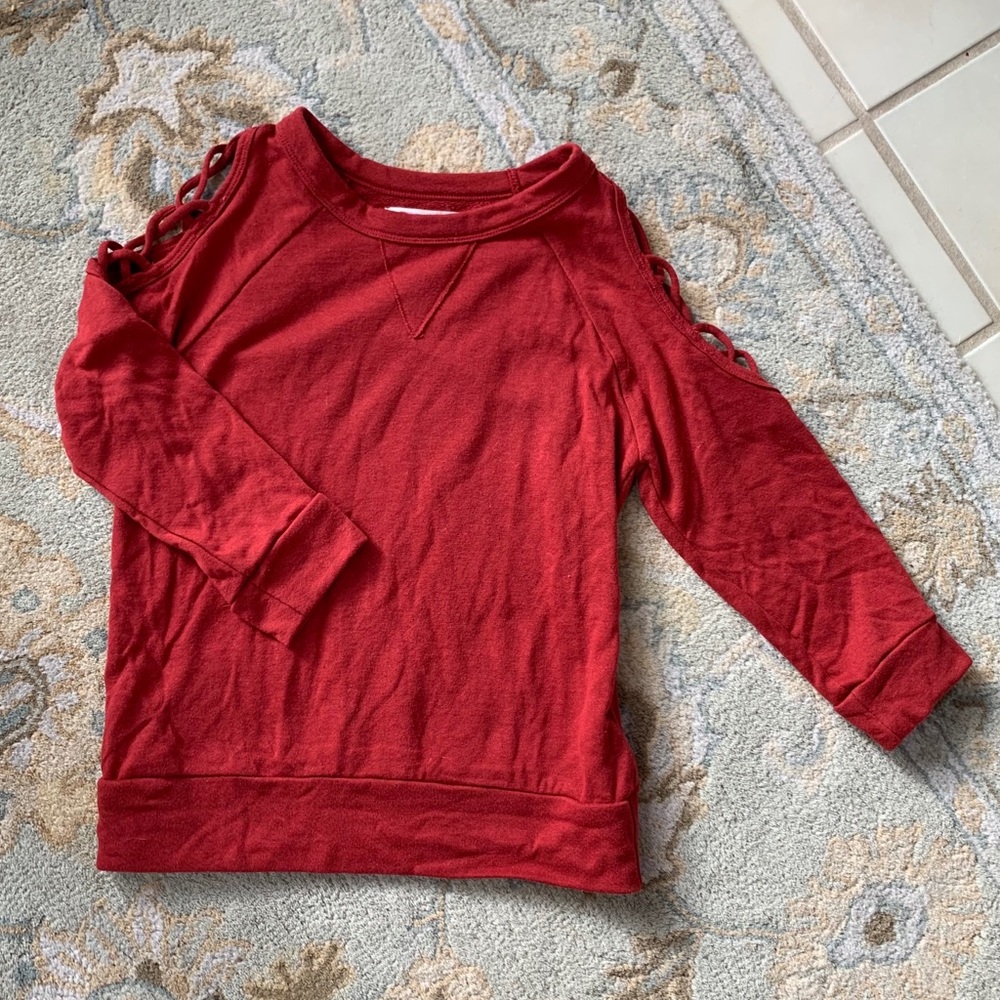 Free People Red Sweatshirt Top W/ Shoulder Detail